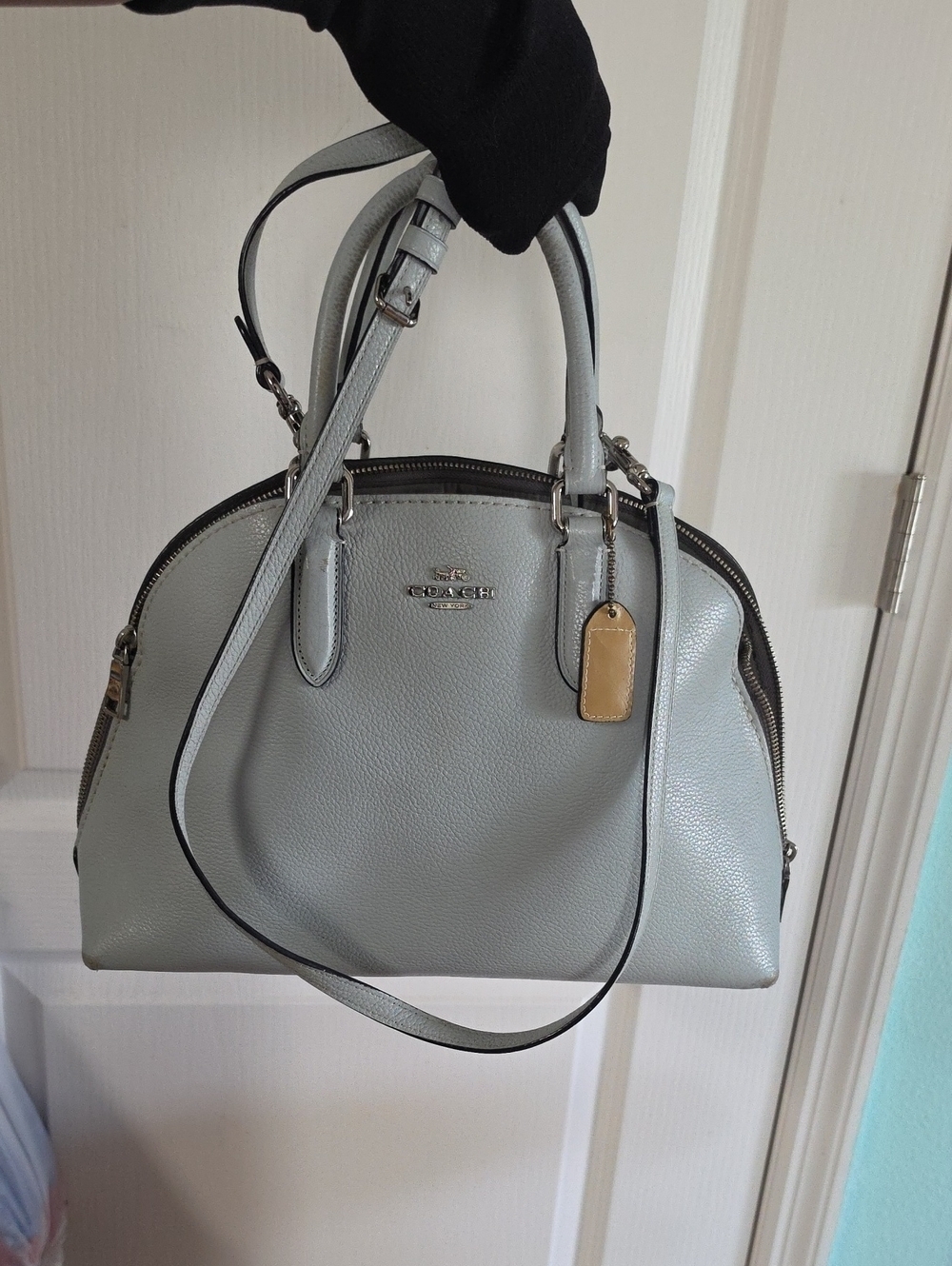 Coach Light blue green satchel Bag. see Pics For Fading And Wear In Color